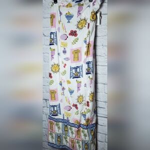 NWT Japna Linen Blend Strapless Maxi Dress, XL, White Multi